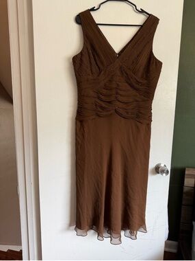 Vintage Talbots chocolate brown silk beaded tea length dress size 14